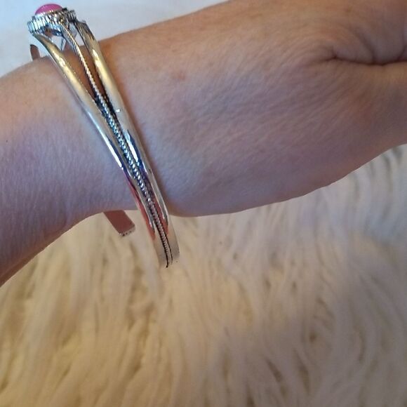 Bangle bracelet pink gemstone silver - Picture 7 of 9